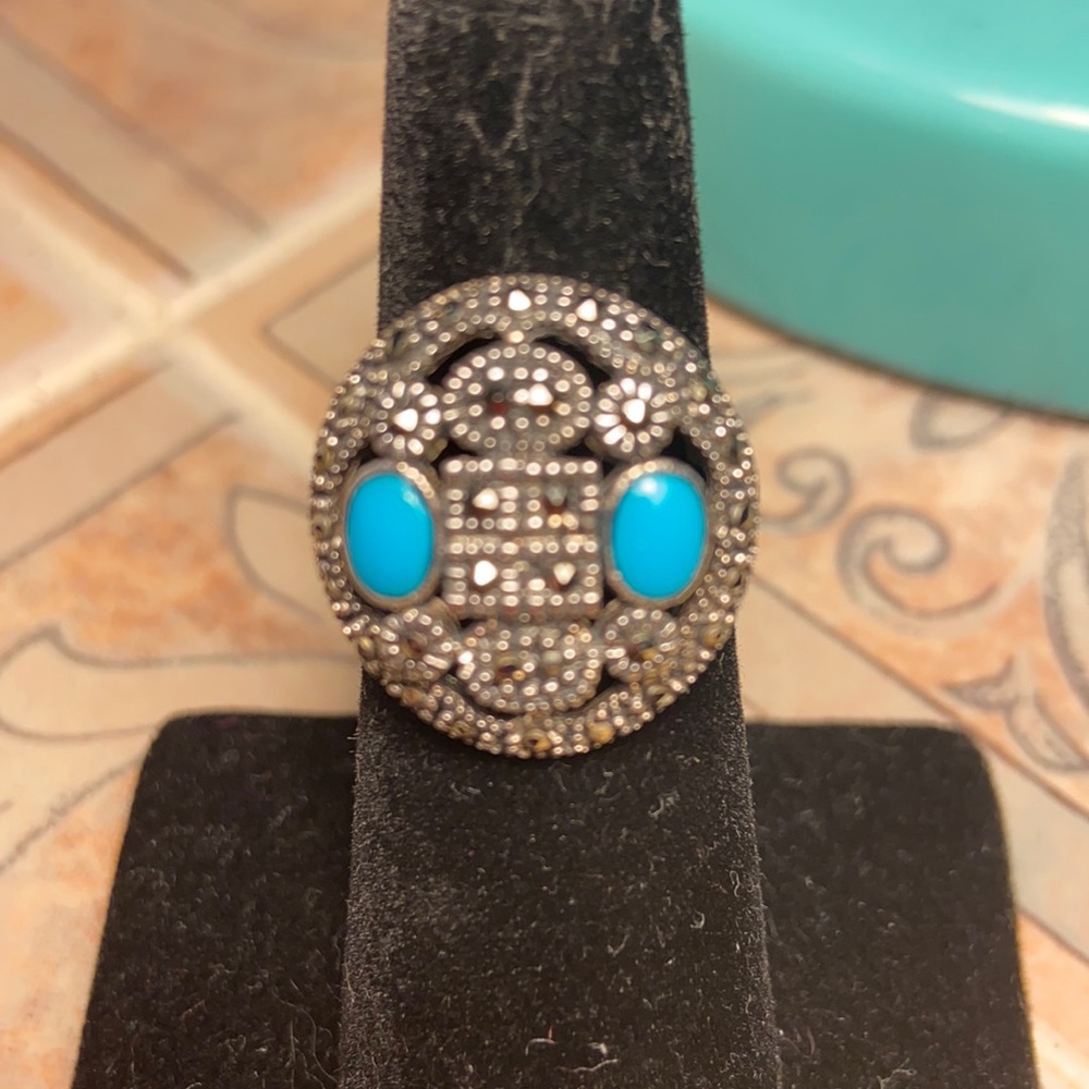 STERLING Silver, Marcasite & Turquoise Ring